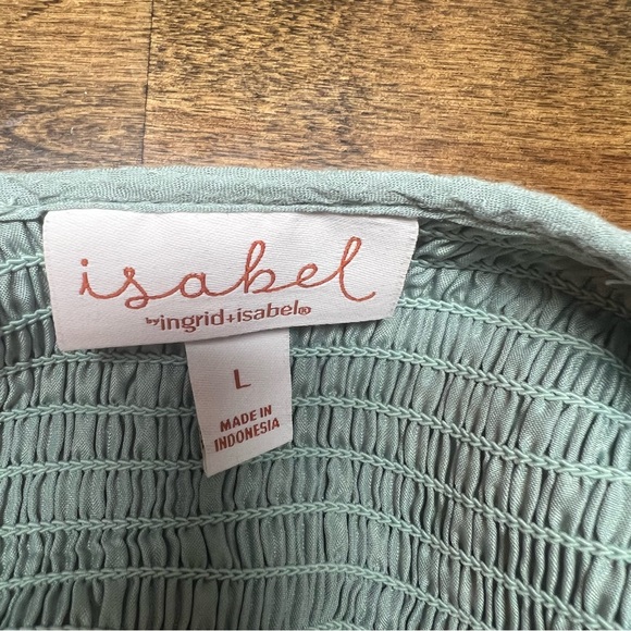 Ingrid & Isabel Sage Green Smocked Babydoll Top|Long Sleeve|Size L - Picture 4 of 11